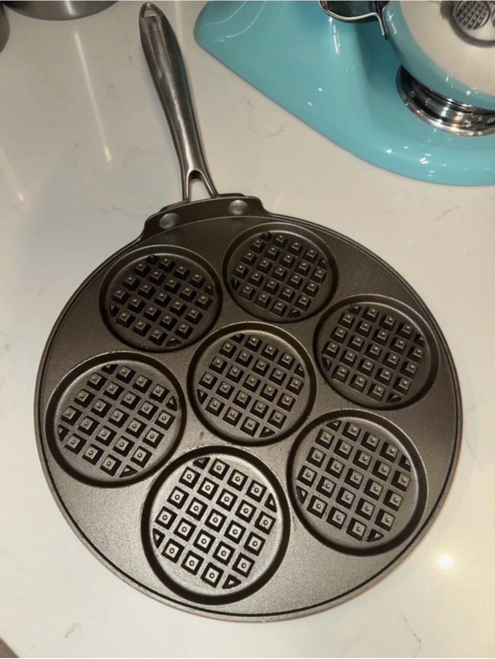 Nordic Ware Silver Dollar Waffle Griddle w/ Handle Make 7, 3” Waffles at Once